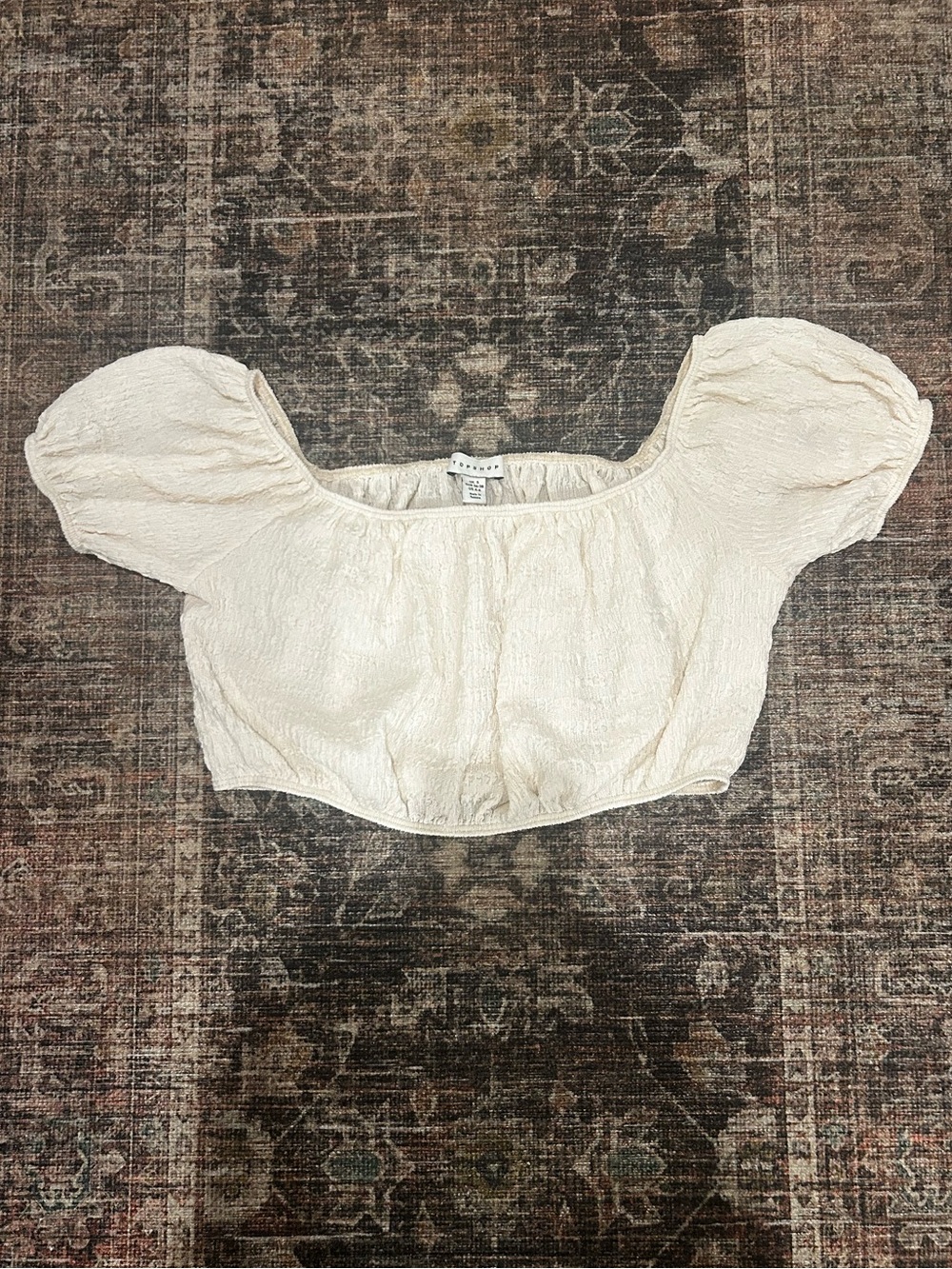 Nordstrom Topshop Cream/Ivory Square Neck Puff Sleeve Crop Top